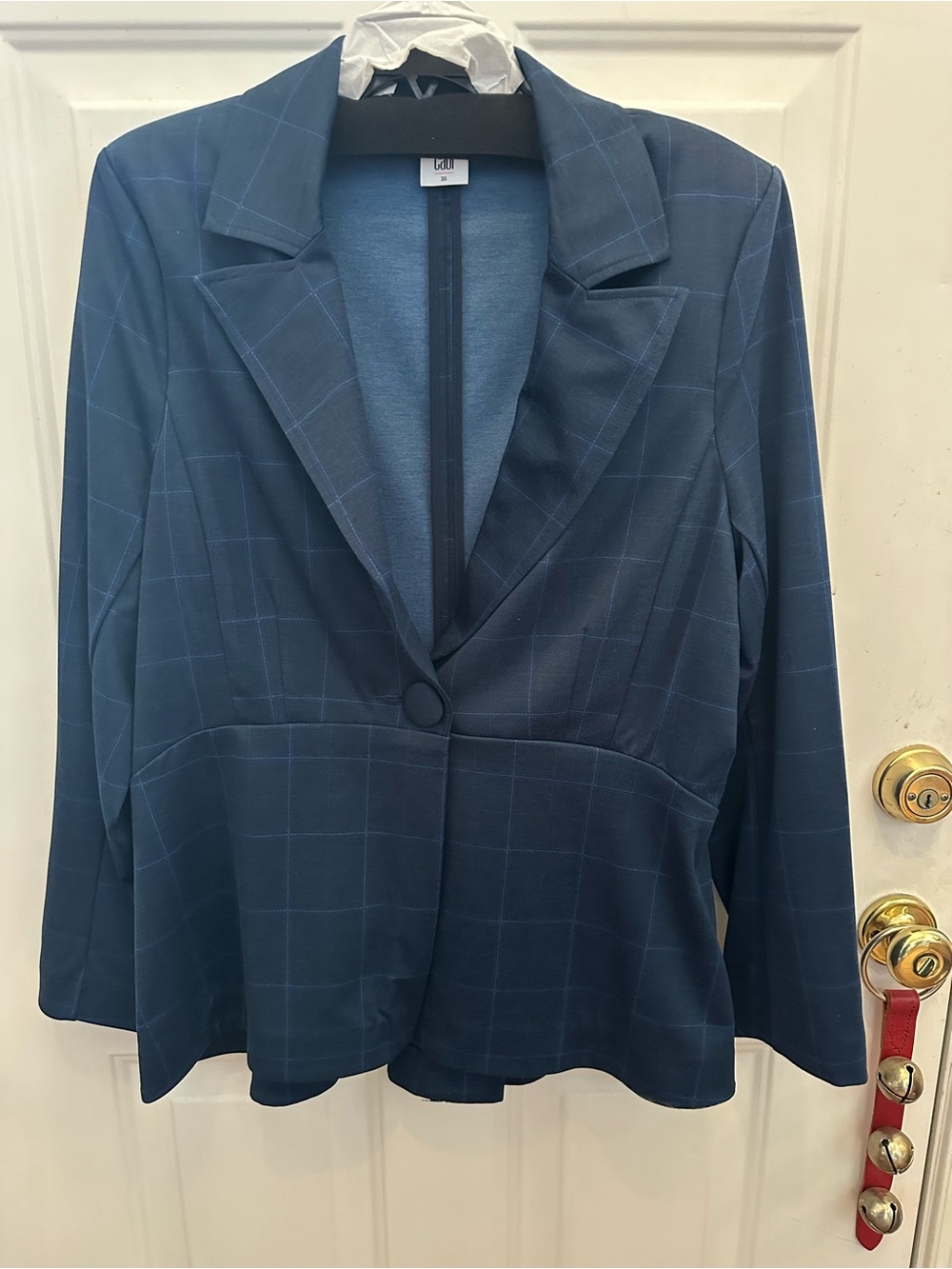 CAbi Navy Windowpane Single-Button Blazer